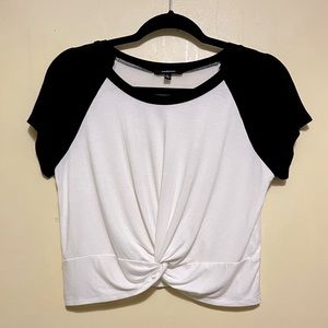 Women’s Black & White Twist Front Crop Tee